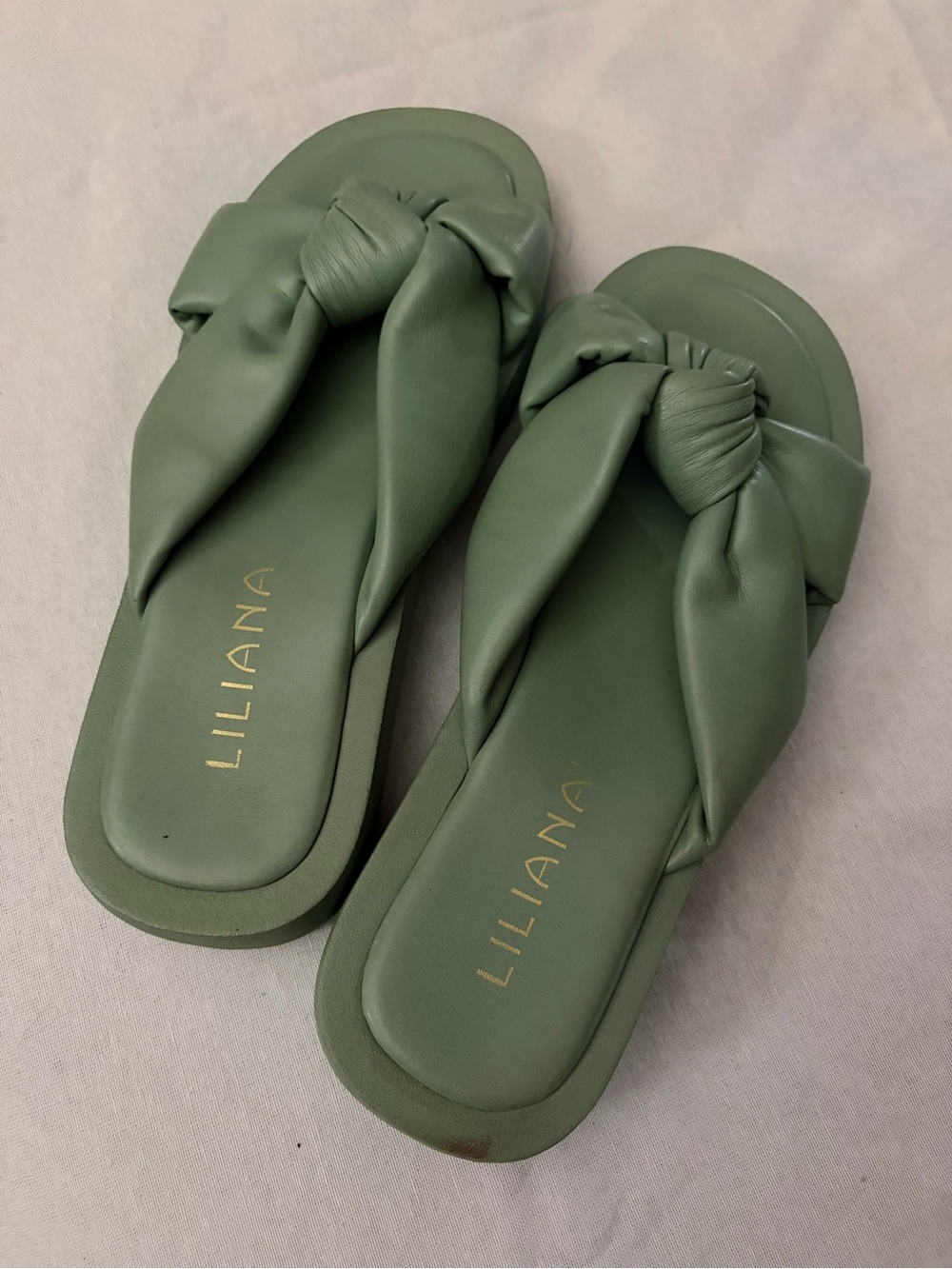 Liliana Sage Green Knotted Slide Sandals